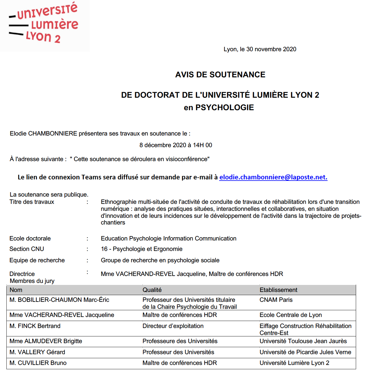 Avis de soutenance